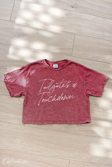 Tailgates and Touchdowns Cropped Mineral Graphic Top