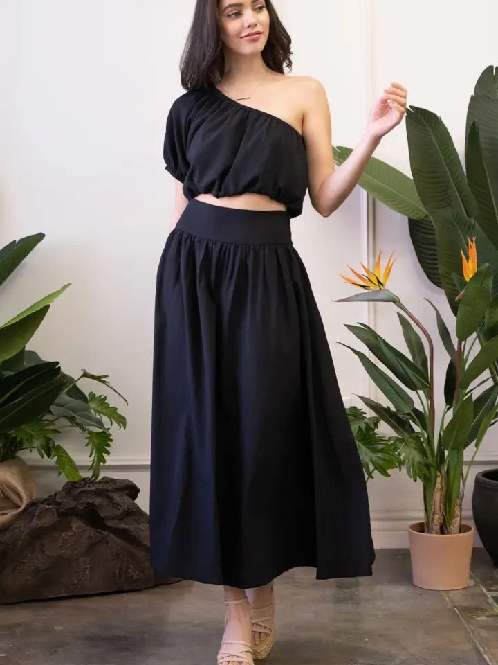 Wideband Solid Midi Skirt