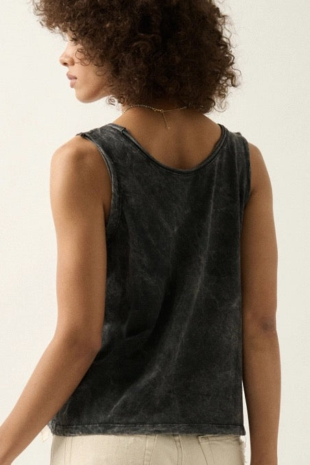 Mineral Wash Scoop Neck Raw Edge Tank Top