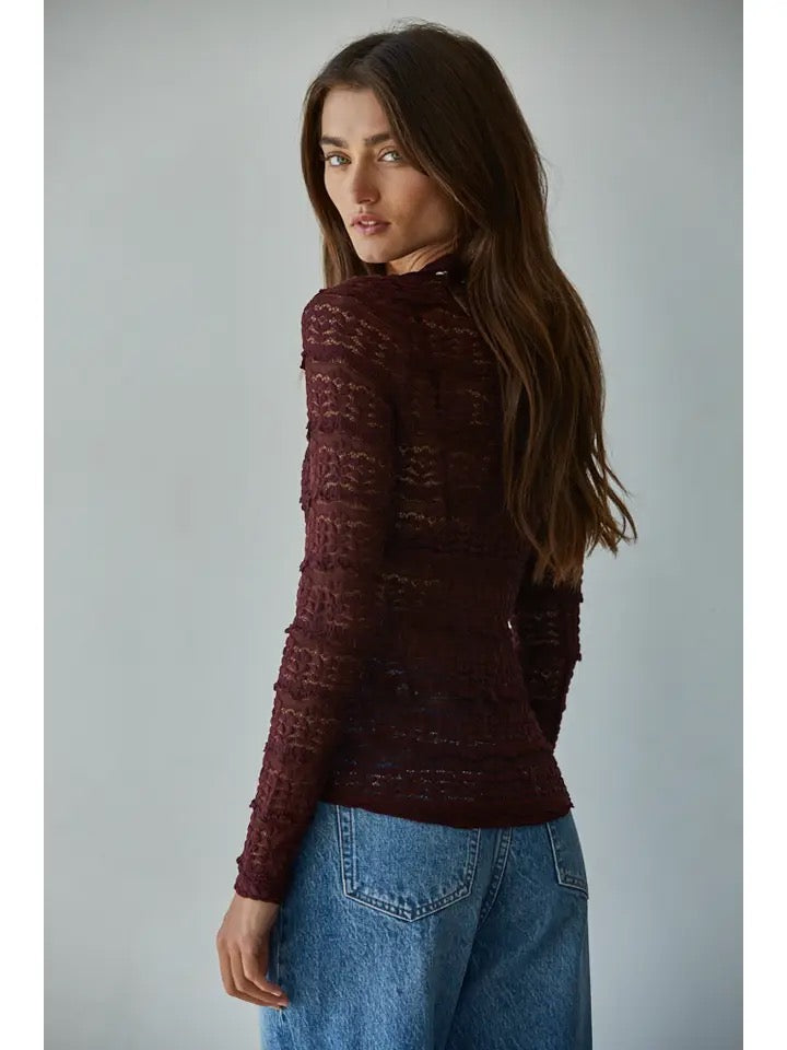 Woven Nylon Cotton Spandex Lace See Through Mock Top