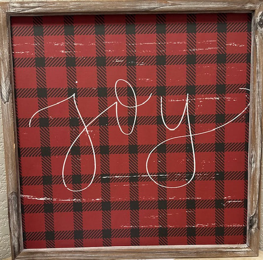 Joy Plaid Wood Sign