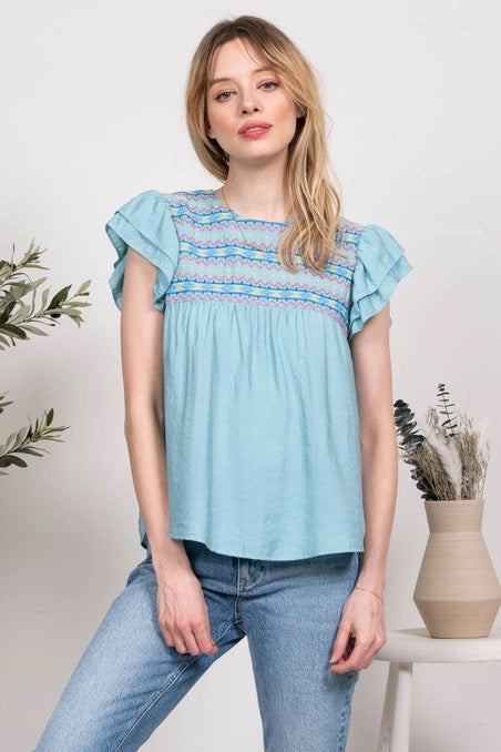 Multicolor Embroidery Woven Top