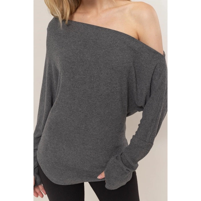 Chase Around Rib Knit One-Shoulder Top