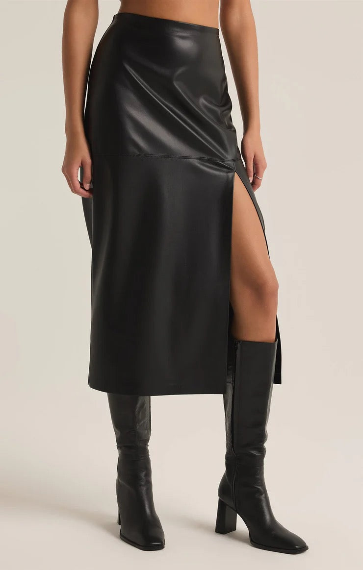 METROPOLITAN FAUX LEATHER MIDI SKIRT