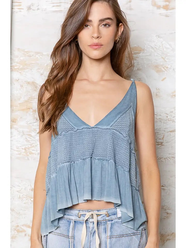 V-Neck Thermal Babydoll Sleeveless Top