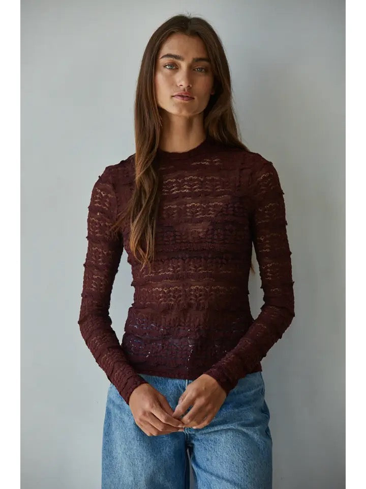 Woven Nylon Cotton Spandex Lace See Through Mock Top