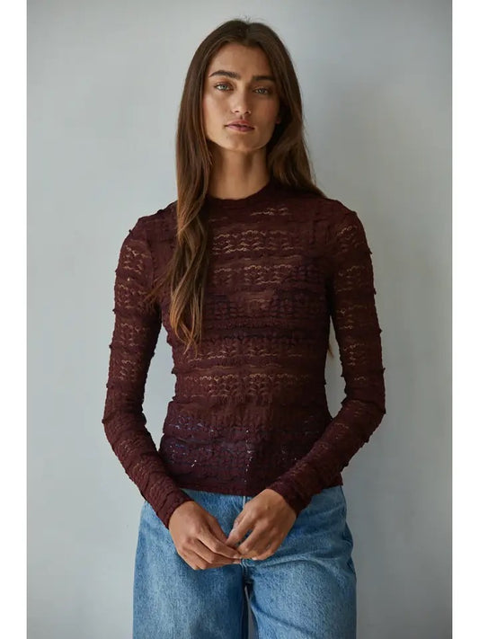 Woven Nylon Cotton Spandex Lace See Through Mock Top