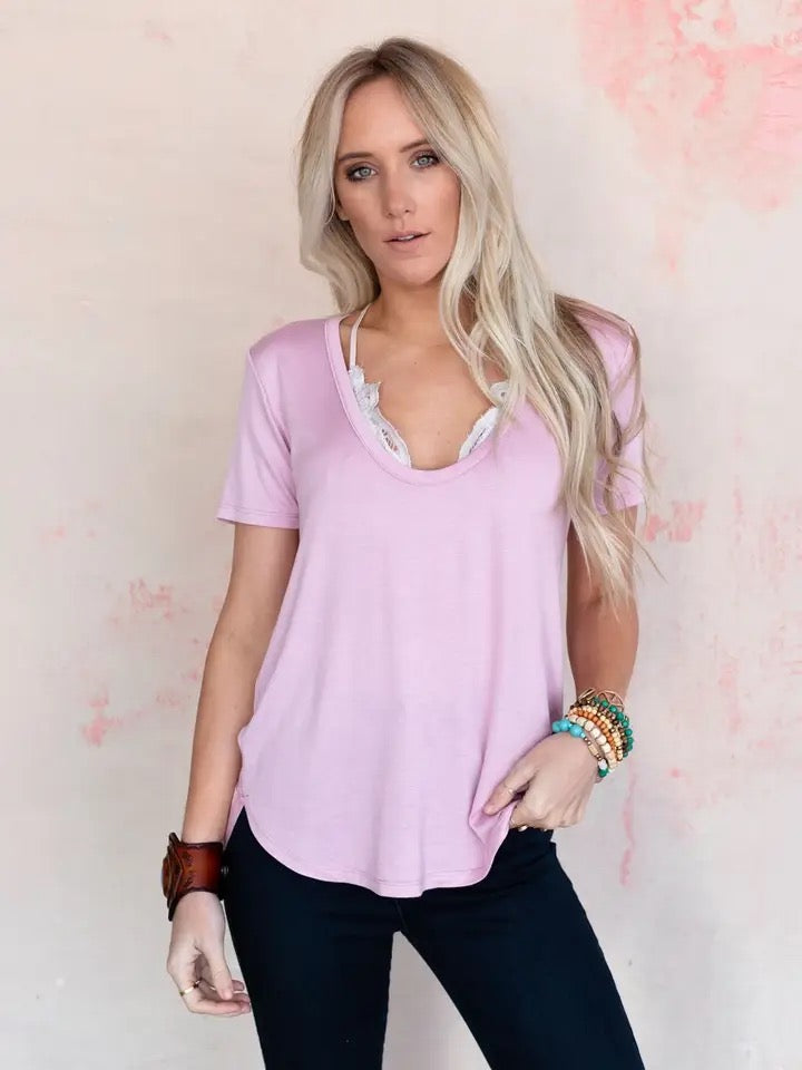 Scoop Neck Bralette Tee - Pink