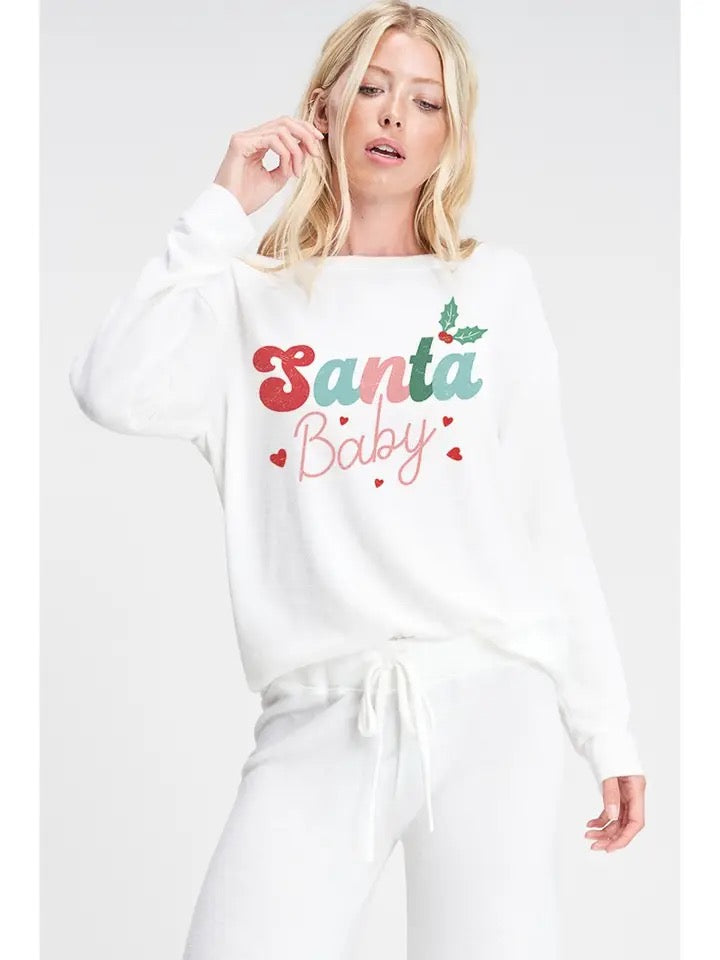 Santa Baby Print Soft Lounge Wear Set