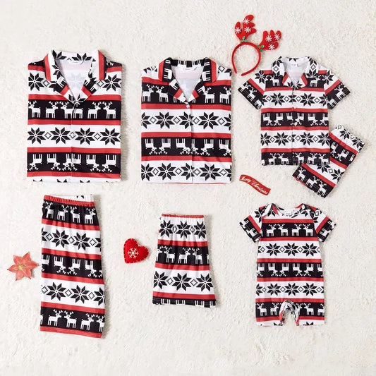 Christmas All Over Print Family Matching Short Sleeve Button Down Pajamas Sets (Flame Resistant)