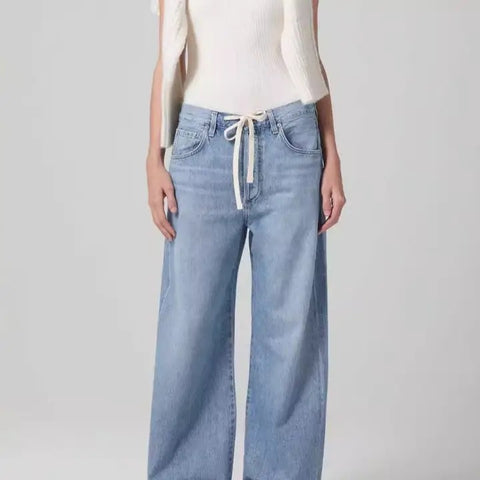 Distressed Loose Denim Pants Drawstring Jeans