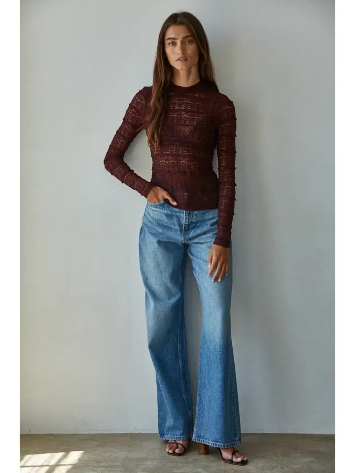 Woven Nylon Cotton Spandex Lace See Through Mock Top